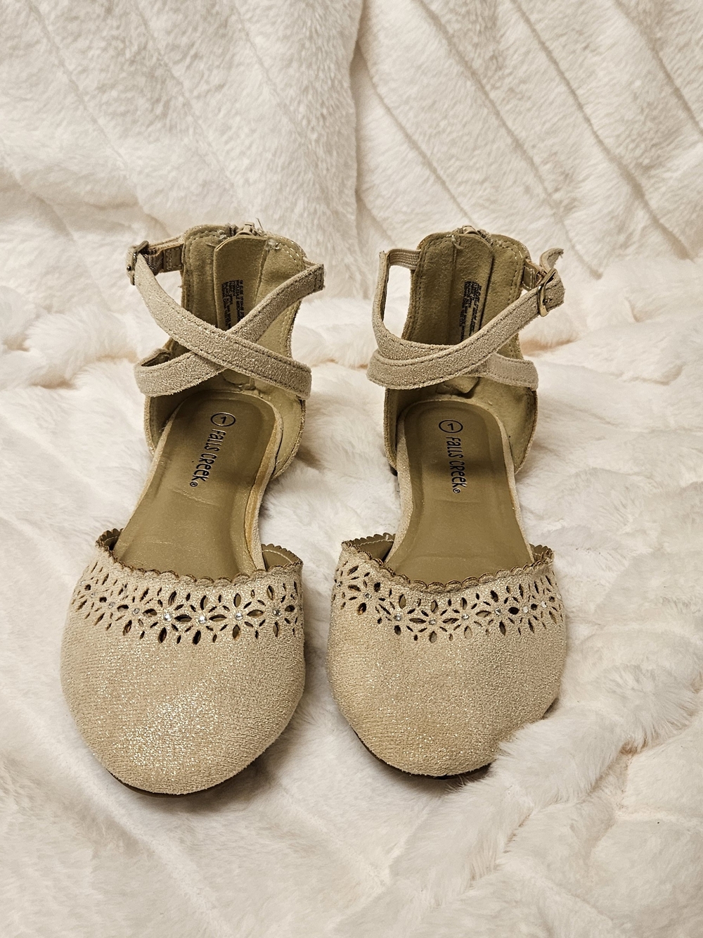 Falls Creek Taupe Laser-Cut Ankle-Strap Flats